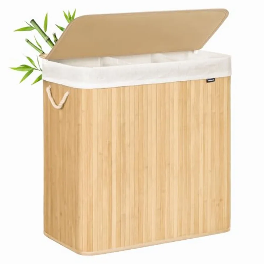 Laundry Hamper, 39.6 Gal. 150 L,3-Section Laundry Basket, Laundry Hamper with Lid, Bamboo, Foldable, Removable and Machine Wash
Laundry Hamper, 39.6 Gal. 150 L,3-Section Laundry Basket, Laundry Hamper with Lid, Bamboo, Foldable, Removable and Machine Wash