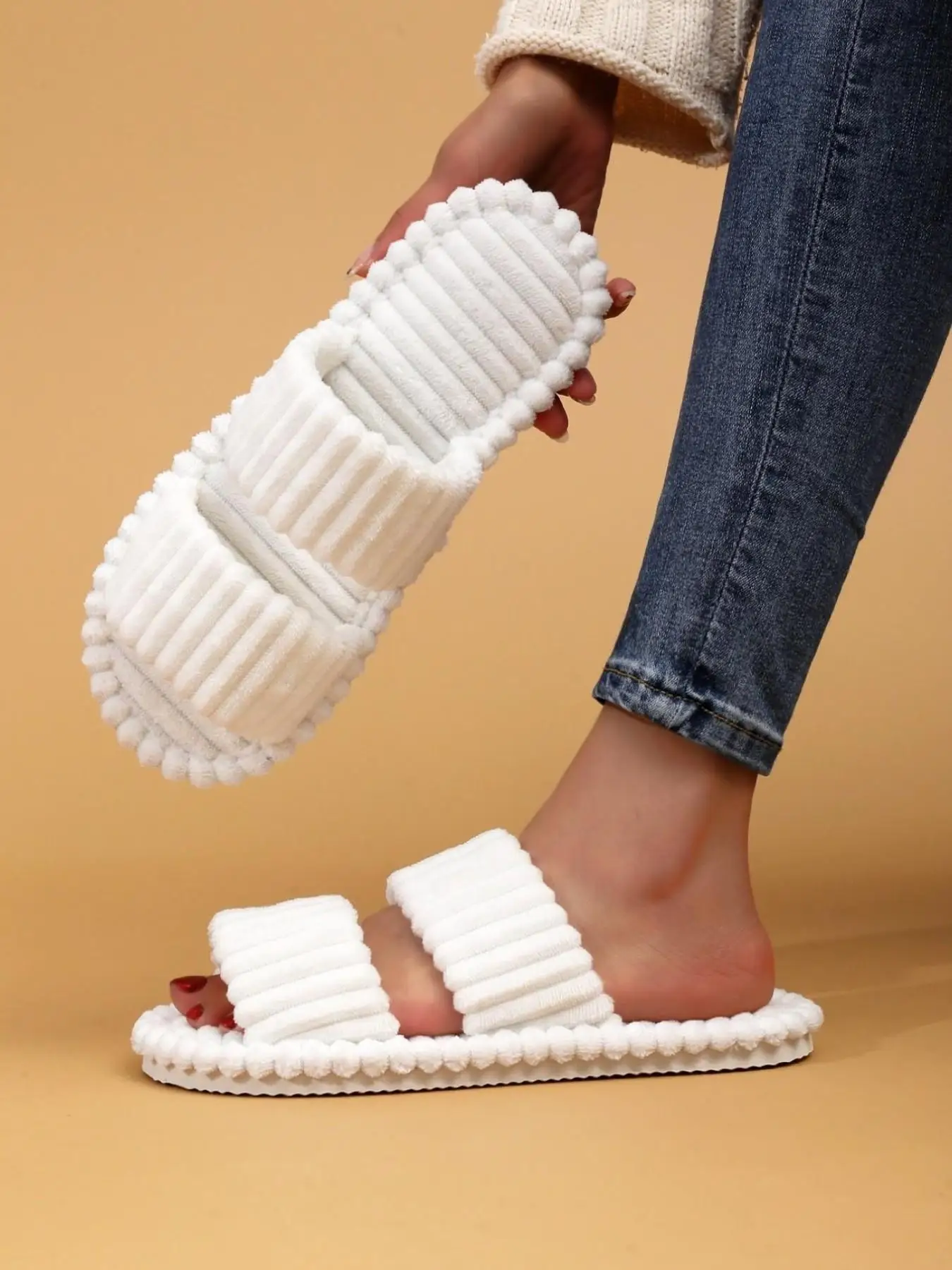 Unisex Two-Strap Ribbed Plush Slippers | Scalloped Edge Design, Non-slip Bottom | All Season Fashion Lightweight House Slides fo
Unisex Two-Strap Ribbed Plush Slippers | Scalloped Edge Design, Non-slip Bottom | All Season Fashion Lightweight House Slides fo
