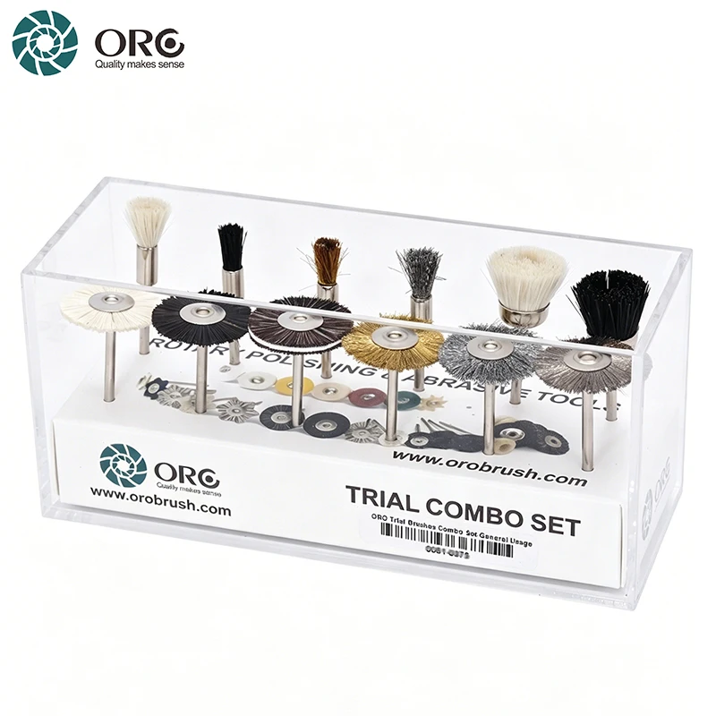 ORO 12Pcs Mixed Mounted Brush Combo Set 2.35mm Shank Natural Bristle Wire Brush Jewelry Cleaning Polishing Kit with Acrylic Box
ORO 12Pcs Mixed Mounted Brush Combo Set 2.35mm Shank Natural Bristle Wire Brush Jewelry Cleaning Polishing Kit with Acrylic Box