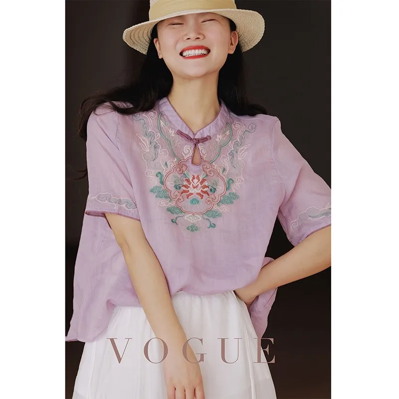 2023 Summer New Arts Style Women Short Sleeve Stand Collar Loose Tops T-Shirt Femme Vintage Embroidery Cotton Tee Shirts P99
2023 Summer New Arts Style Women Short Sleeve Stand Collar Loose Tops T-Shirt Femme Vintage Embroidery Cotton Tee Shirts P99