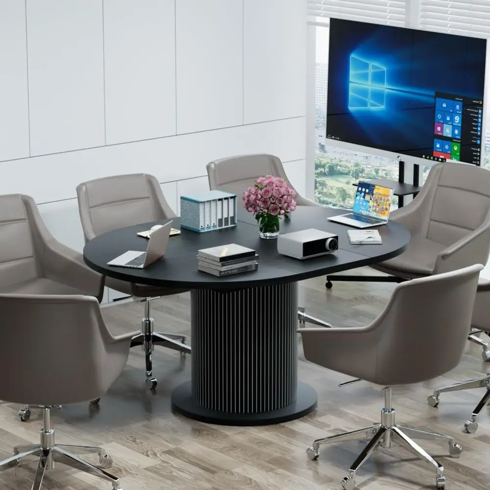 Adjustable 43-59 Inch Round Conference Table for 4-6 People, Unique Design with Black Wood Base
Adjustable 43-59 Inch Round Conference Table for 4-6 People, Unique Design with Black Wood Base