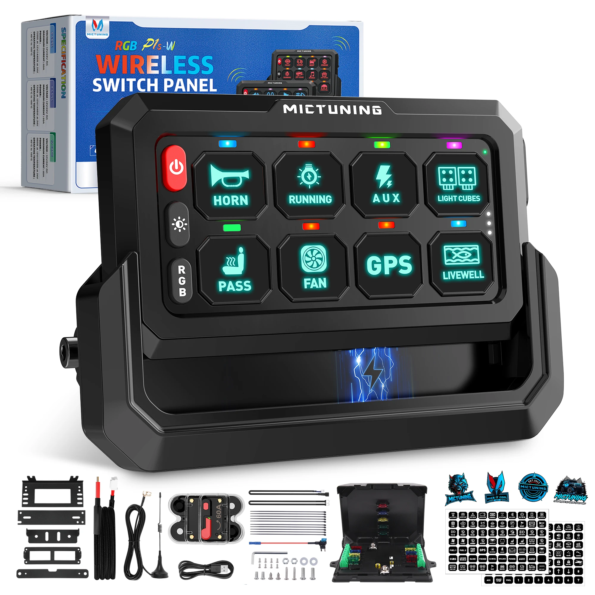 MICTUNING P1s-W Wireless 8 Gang Switch Panel,Remote Control Range Up to 328FT Multi-Panel Connectivity,Magnetic/Type-C Charging
MICTUNING P1s-W Wireless 8 Gang Switch Panel,Remote Control Range Up to 328FT Multi-Panel Connectivity,Magnetic/Type-C Charging