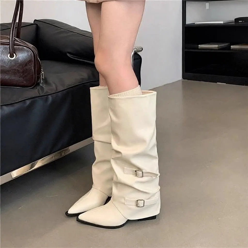 Knee High Wide Leg Booties Sharp Pointed Toe Thick Heel Long Tube Boots Korean Style PU Leather Sheepskin Women's Shoes
Knee High Wide Leg Booties Sharp Pointed Toe Thick Heel Long Tube Boots Korean Style PU Leather Sheepskin Women's Shoes