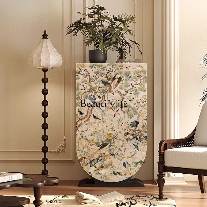 Medieval French flower and bird living room solid wood four-chest cabinet integrated locker against the wall and entrance 
Medieval French flower and bird living room solid wood four-chest cabinet integrated locker against the wall and entrance