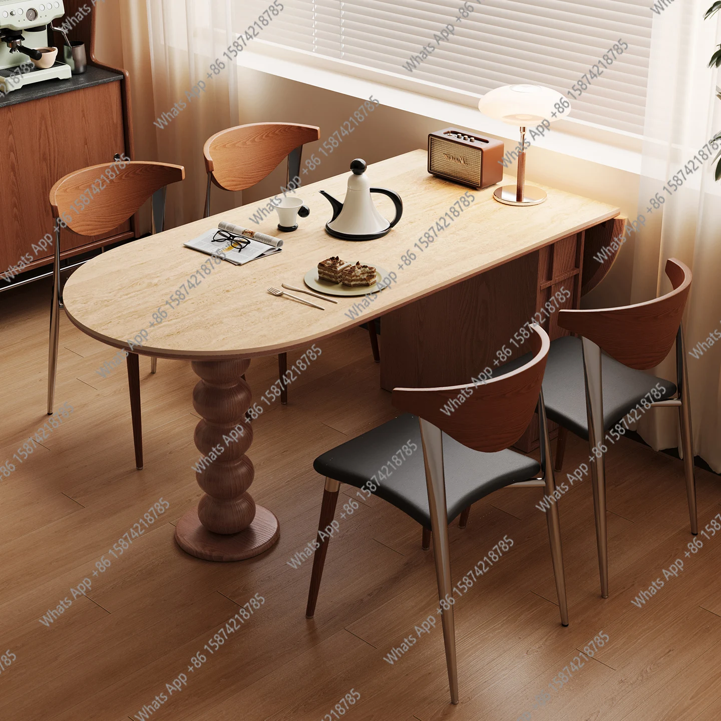 Medieval travertine rock slab dining table household oval small apartment retro folding retractable dining table
Medieval travertine rock slab dining table household oval small apartment retro folding retractable dining table