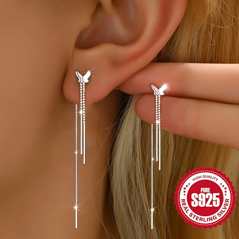 Pair of S925 Silver Butterfly Tassel Earrings for Ladies Low Allergy Sweet Girl Versatile Daily Accessory Perfect Gift for Women
Pair of S925 Silver Butterfly Tassel Earrings for Ladies Low Allergy Sweet Girl Versatile Daily Accessory Perfect Gift for Women