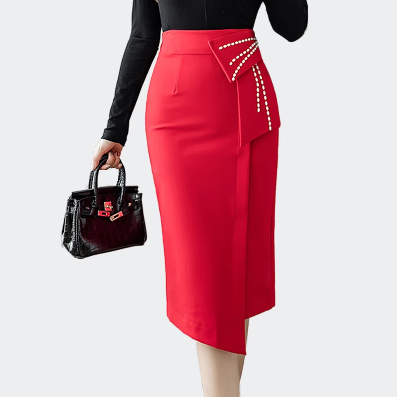Elegant Beaded High Waist Skirts For Women Office Lady Wrap Hip Midi Skirts Stretch Casual Red Party Skirts Faldas Mujer
Elegant Beaded High Waist Skirts For Women Office Lady Wrap Hip Midi Skirts Stretch Casual Red Party Skirts Faldas Mujer