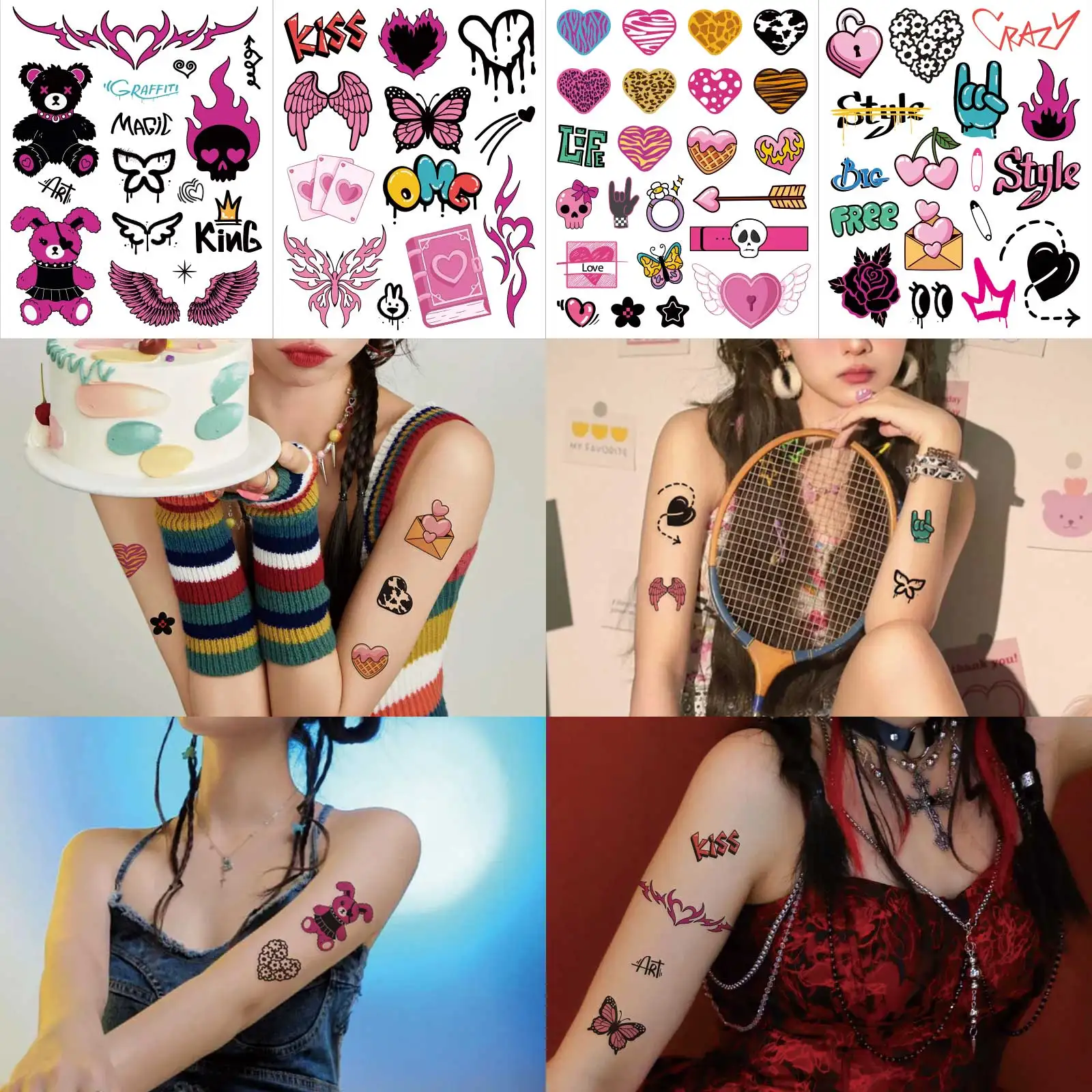 4 Sheets Y2K Style Pink Love Charms Temporary Tattoo Stickers Sweet Cute Hand Arm Fake Tattoo Body Art Makeup Party Decoration
4 Sheets Y2K Style Pink Love Charms Temporary Tattoo Stickers Sweet Cute Hand Arm Fake Tattoo Body Art Makeup Party Decoration