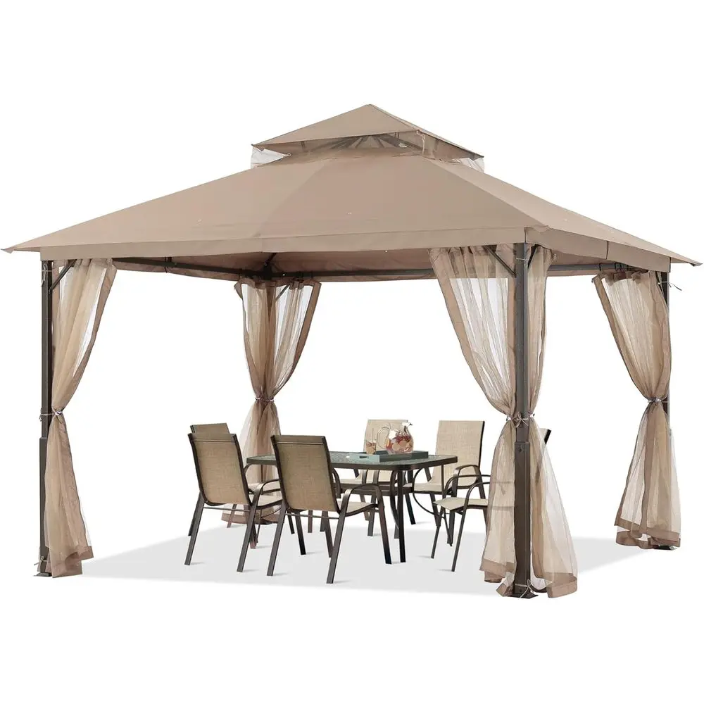 Outdoor Patio Gazebo 11x13 - Double Roof Canopy with Mosquito Netting for Backyard, Deck, Garden, Lawn, Khaki
Outdoor Patio Gazebo 11x13 - Double Roof Canopy with Mosquito Netting for Backyard, Deck, Garden, Lawn, Khaki