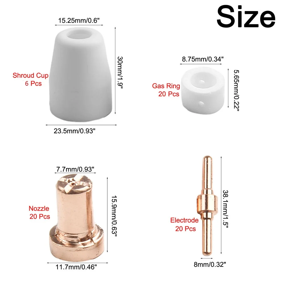 66PCS For PT31 Plasma Cutter Consumables Shield Cups Nozzles Swirl Baffles Electrodes For CUT40 For CUT50 For CUT55 For CT312
66PCS For PT31 Plasma Cutter Consumables Shield Cups Nozzles Swirl Baffles Electrodes For CUT40 For CUT50 For CUT55 For CT312