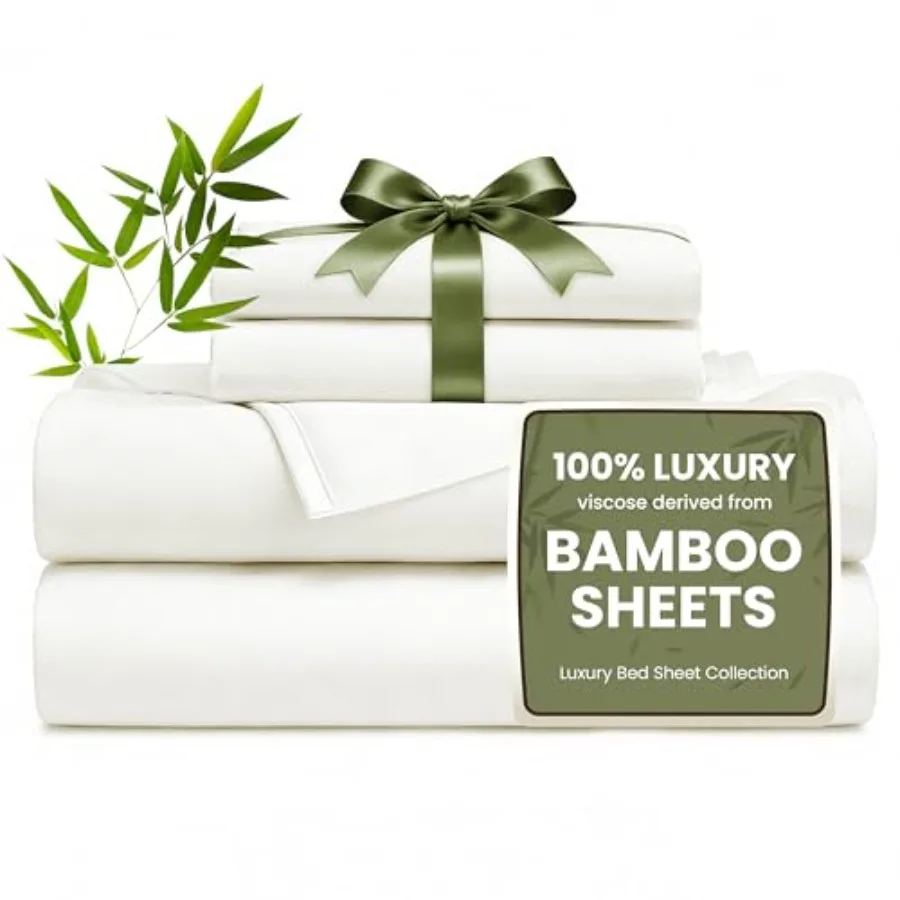 4 Pcs Sheet Set 100% Rayon Derived from Bamboo Cooling and Breathable Soft Silky Deep Pocket up to 16" Hotel Luxury Bedding for
4 Pcs Sheet Set 100% Rayon Derived from Bamboo Cooling and Breathable Soft Silky Deep Pocket up to 16" Hotel Luxury Bedding for