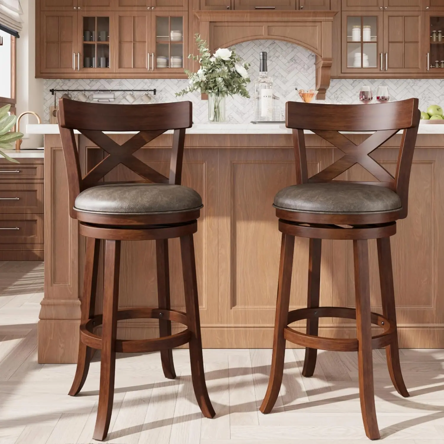 Swivel Bar Stools with Backs, 30 Inch Bar Stools Set of 2, Wooden Bar Stools, 360 Degrees Swivel Chairs with, Customized
Swivel Bar Stools with Backs, 30 Inch Bar Stools Set of 2, Wooden Bar Stools, 360 Degrees Swivel Chairs with, Customized