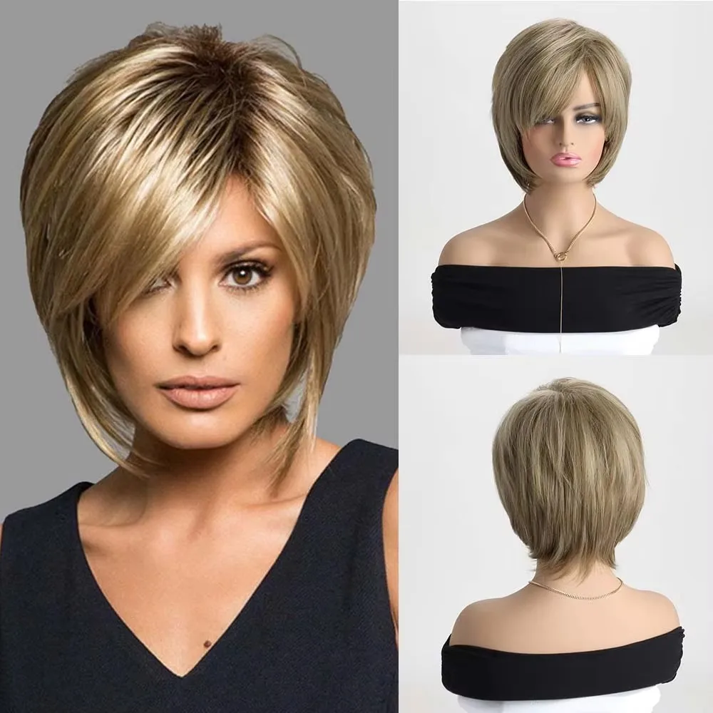 Short Light Gold Straight Synthetic Wig With Bangs For Women Fluffy Hair High Temperature Fiber Cosplay Daily Wear Wigs
Short Light Gold Straight Synthetic Wig With Bangs For Women Fluffy Hair High Temperature Fiber Cosplay Daily Wear Wigs