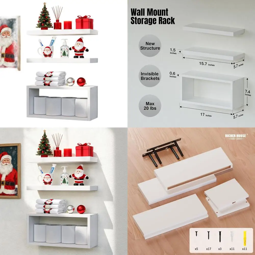 Set of 3 White Floating Shelves, Contemporary Wall-Mounted Storage for Bathroom, Bedroom, Living Room, and Kitchen
Set of 3 White Floating Shelves, Contemporary Wall-Mounted Storage for Bathroom, Bedroom, Living Room, and Kitchen