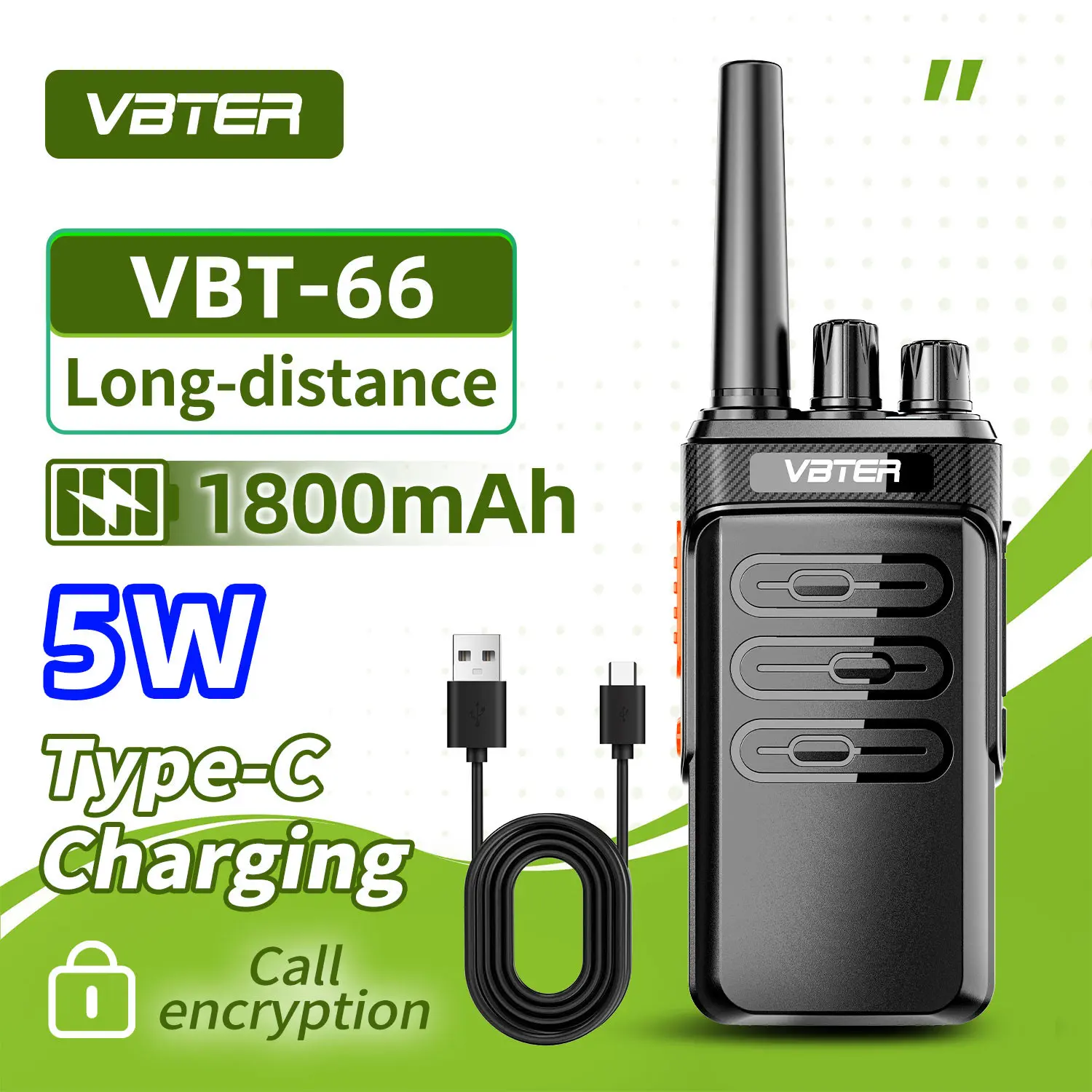 2PCS VBTER portable Walkie-talkie VBT-66 long-distance 1800mAh 5W high power UHF PMR446 MHz Type-C charging Two Way Radio
2PCS VBTER portable Walkie-talkie VBT-66 long-distance 1800mAh 5W high power UHF PMR446 MHz Type-C charging Two Way Radio