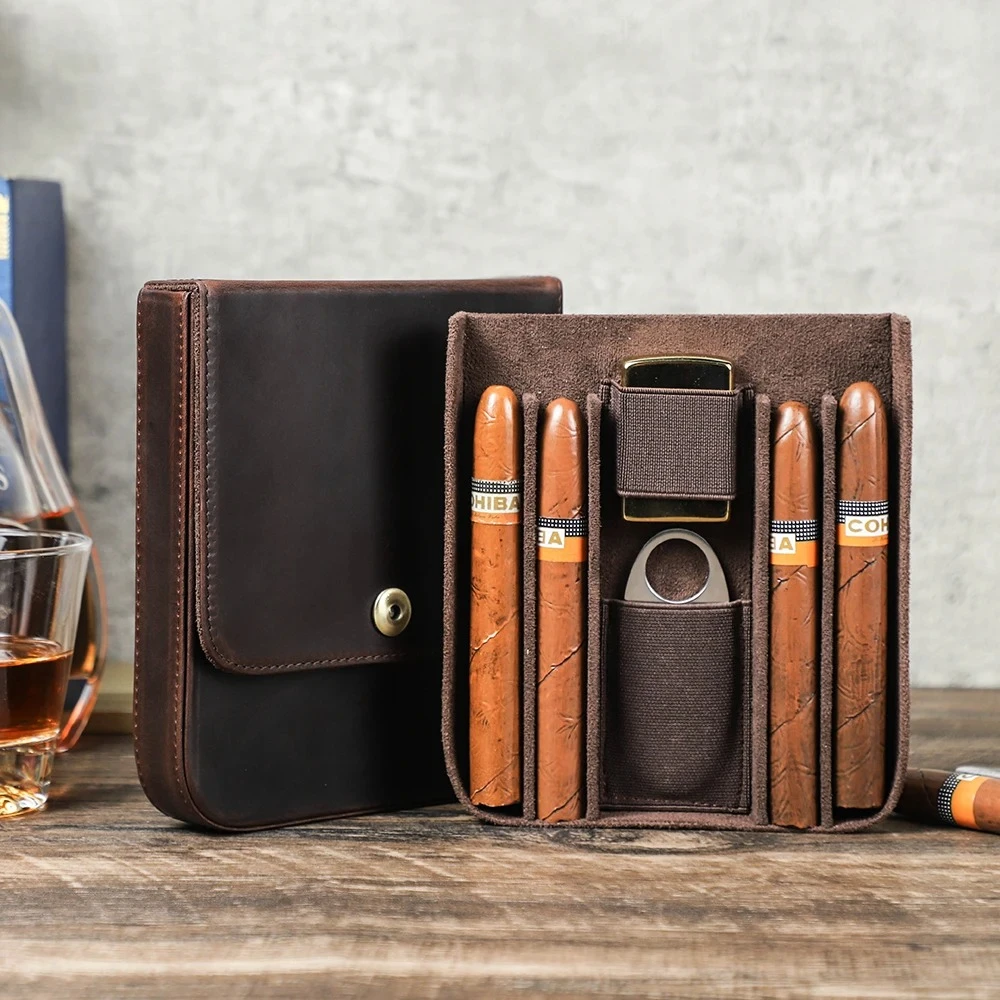 Genuine Crazy Horse Leather Travel Cigar Case Humidor Box Storage For 4 Cigars Smoking Accessories
Genuine Crazy Horse Leather Travel Cigar Case Humidor Box Storage For 4 Cigars Smoking Accessories