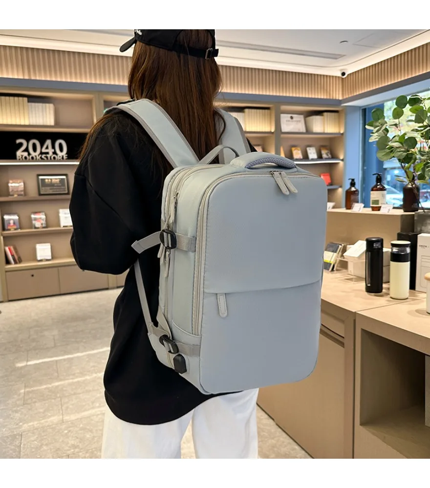 Light pink expandable travel backpack with side adjustable buckle straps smooth waterproof fabric multi inner compartments
Light pink expandable travel backpack with side adjustable buckle straps smooth waterproof fabric multi inner compartments