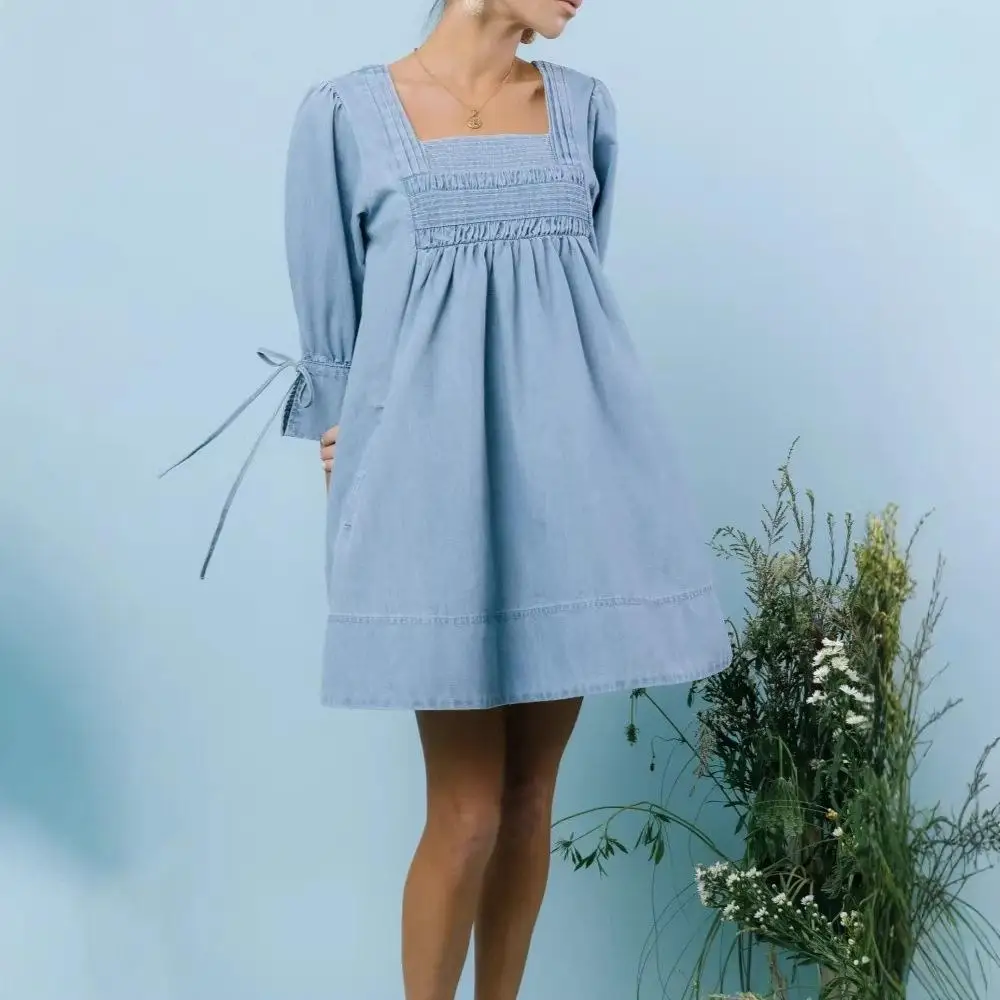 Loose Fit Linen Dress Square Collar Short Sleeve Women's Dress Chiffon Material Casual Style mid Waist European Style Dress
Loose Fit Linen Dress Square Collar Short Sleeve Women's Dress Chiffon Material Casual Style mid Waist European Style Dress