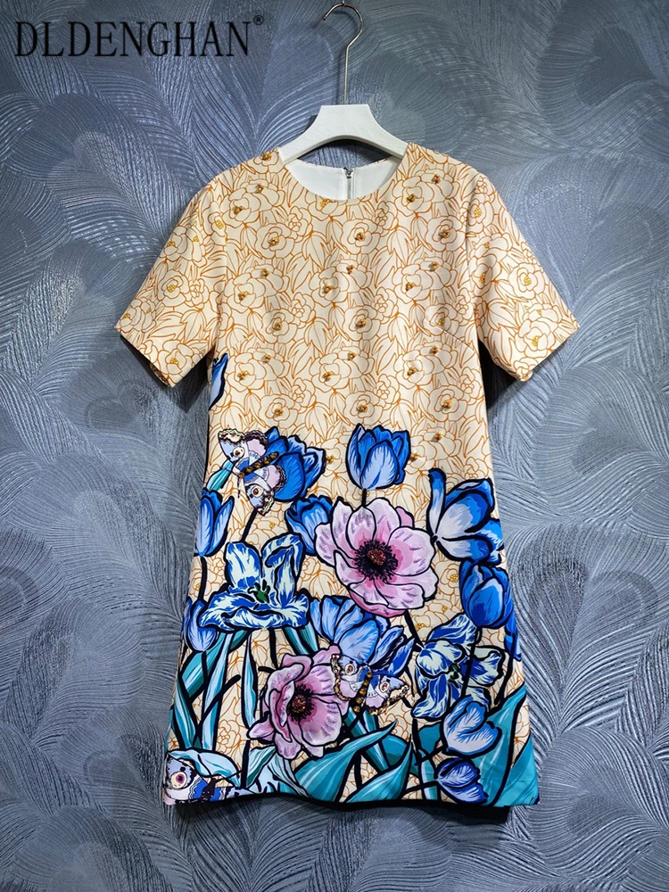 DLDENGHAN Spring Summer Mini Dress Women O-Neck Short Sleeve Diamond Beading Floral Print Vintage Dresses Fashion Designer New
DLDENGHAN Spring Summer Mini Dress Women O-Neck Short Sleeve Diamond Beading Floral Print Vintage Dresses Fashion Designer New