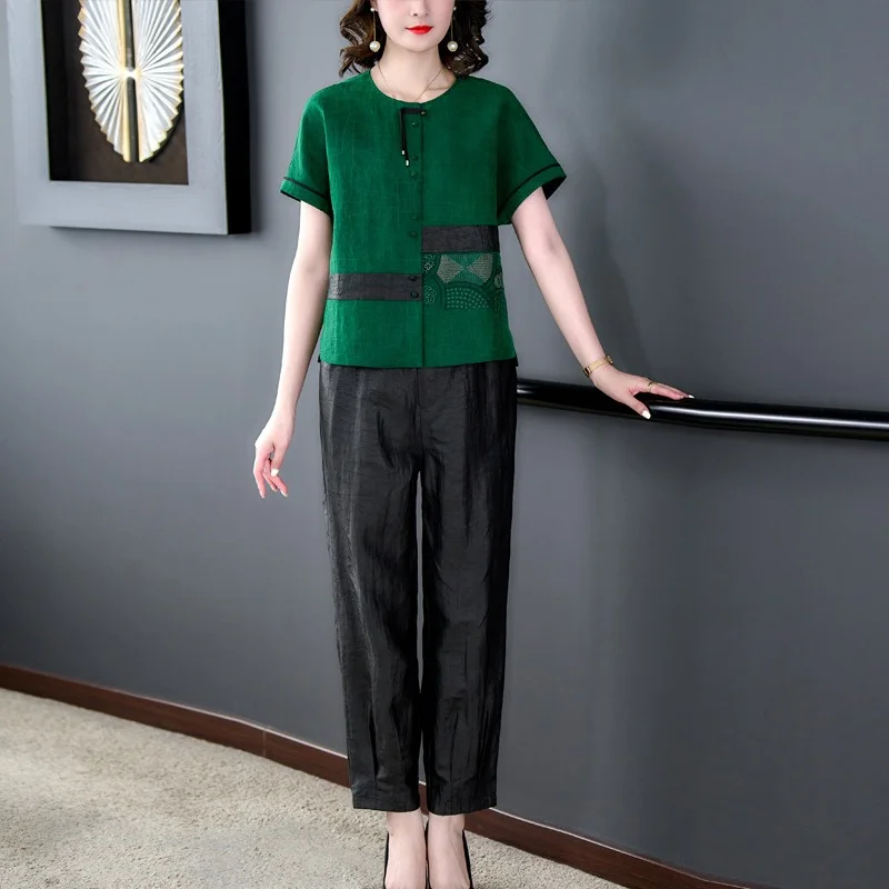 Two Piece Set Mom Women's Slim Fit Top Casual Harem Pants Vintage O-Neck Short Sleeve Shirt And Trousers Outfits Z1549
Two Piece Set Mom Women's Slim Fit Top Casual Harem Pants Vintage O-Neck Short Sleeve Shirt And Trousers Outfits Z1549