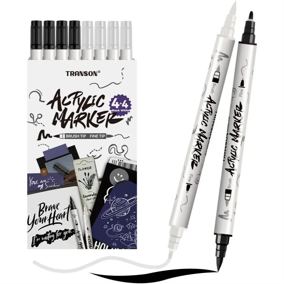 Dual-Tip Acrylic Paint Markers Set 8 Colors Black White Fine and Brush Tips for Rock Painting Glass Canvas Wood Leather Ceramic
Dual-Tip Acrylic Paint Markers Set 8 Colors Black White Fine and Brush Tips for Rock Painting Glass Canvas Wood Leather Ceramic
