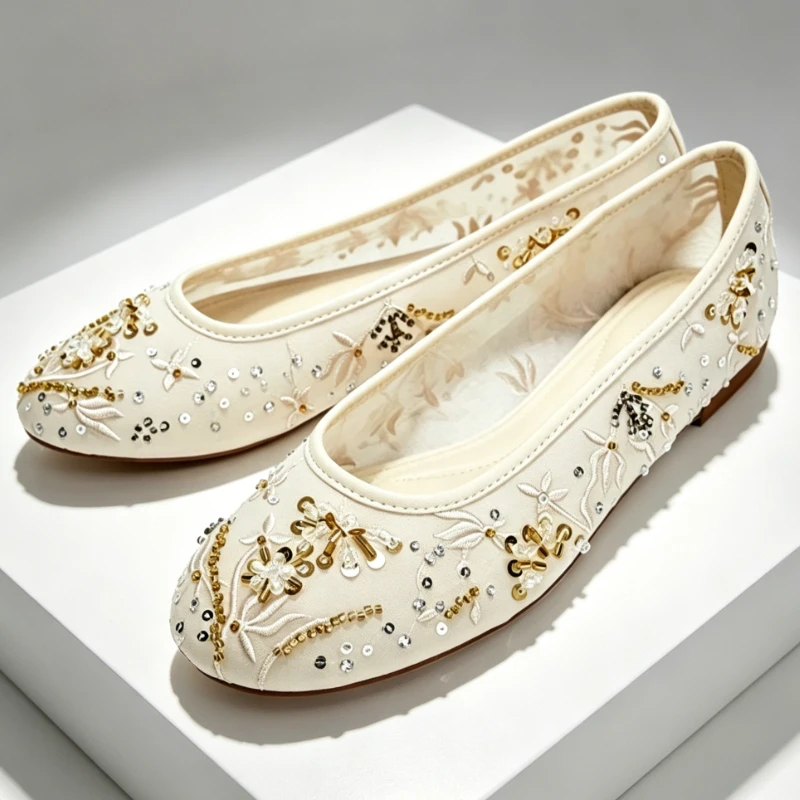 Fashion Mesh String Bead Round Toe Ballet Flats Women Luxury Embroidered Bling Detail Mary Jane Elegant Summer Women's Shoes
Fashion Mesh String Bead Round Toe Ballet Flats Women Luxury Embroidered Bling Detail Mary Jane Elegant Summer Women's Shoes