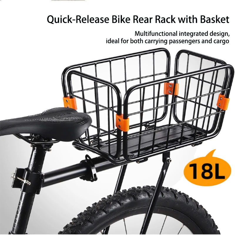 Black Aluminum Alloy Bicycle Cargo Carrier Bike Rear Rack with Removable Basket Quick Release Adjustable Luggage Rack 75kg Max
Black Aluminum Alloy Bicycle Cargo Carrier Bike Rear Rack with Removable Basket Quick Release Adjustable Luggage Rack 75kg Max