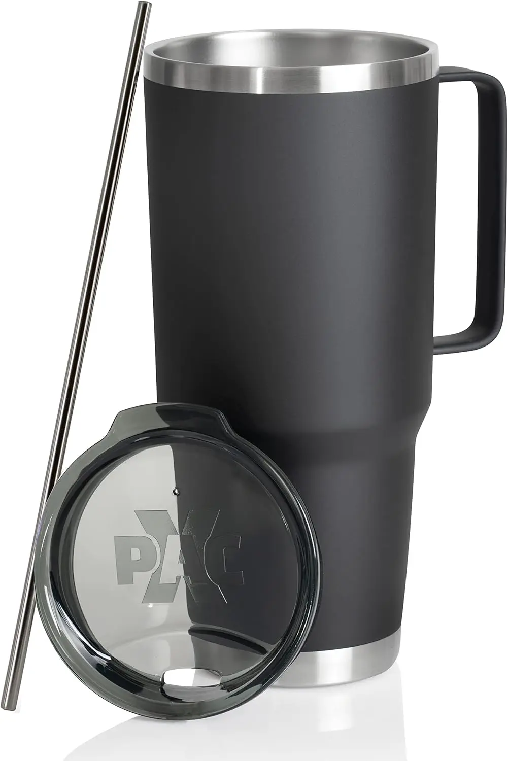 64oz Double Wall Stainless Steel Tumbler with Lid & Handle, Black, Fits Car Cup Holder
64oz Double Wall Stainless Steel Tumbler with Lid & Handle, Black, Fits Car Cup Holder