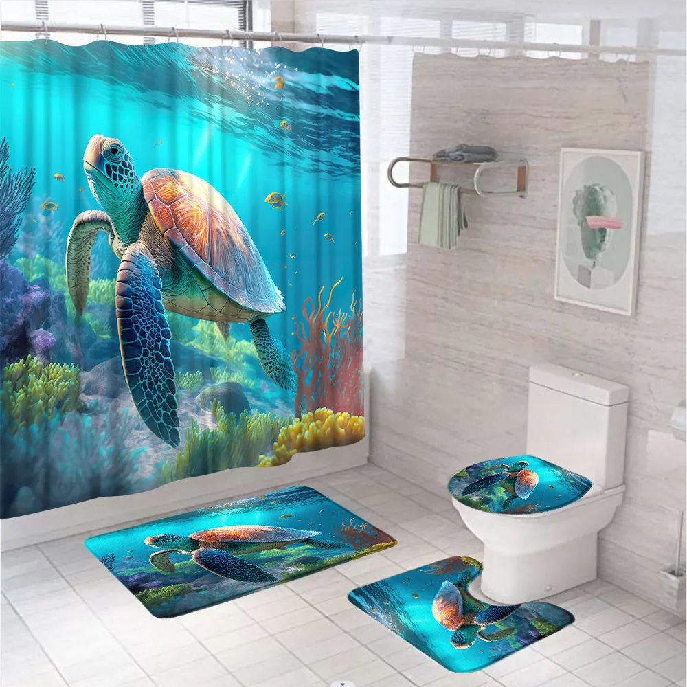 Sea Turtle Shower Curtain Set Blue Ocean Funny Animal Fish Coral Bathroom Curtains Fabric Screen With Bath Mat Rug Toilet Cover
Sea Turtle Shower Curtain Set Blue Ocean Funny Animal Fish Coral Bathroom Curtains Fabric Screen With Bath Mat Rug Toilet Cover