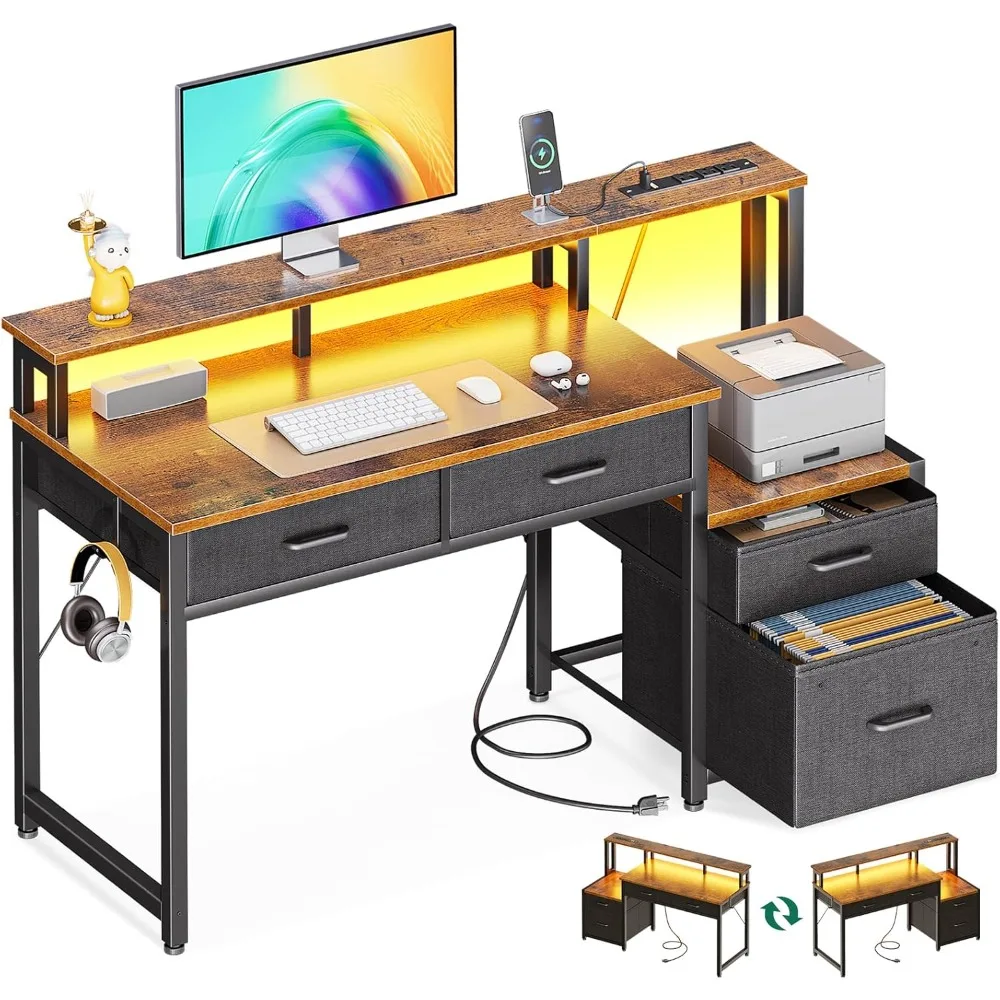 48-Inch Computer Desk with Fabric File Cabinet and Fabric Drawers, Reversible Office Desk with LED Strip and Power Strip
48-Inch Computer Desk with Fabric File Cabinet and Fabric Drawers, Reversible Office Desk with LED Strip and Power Strip
