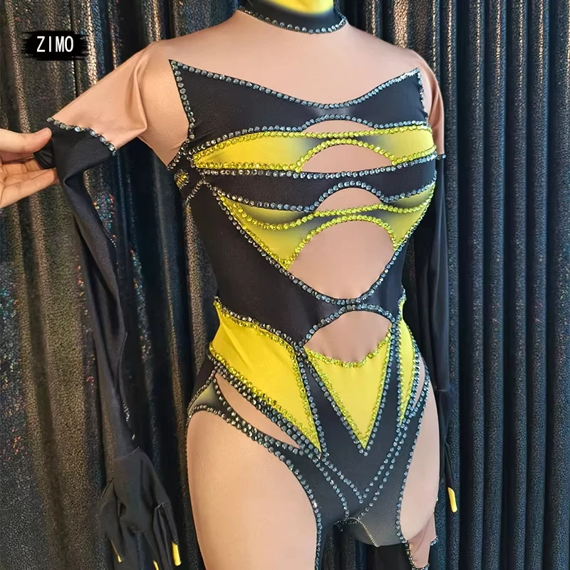 Spandex Black Yellow Rhinestones Jumpsuit Sexy women Pole Dance Performance Nightclub Stretch Bodysuit DS Drag festival Costumes
Spandex Black Yellow Rhinestones Jumpsuit Sexy women Pole Dance Performance Nightclub Stretch Bodysuit DS Drag festival Costumes