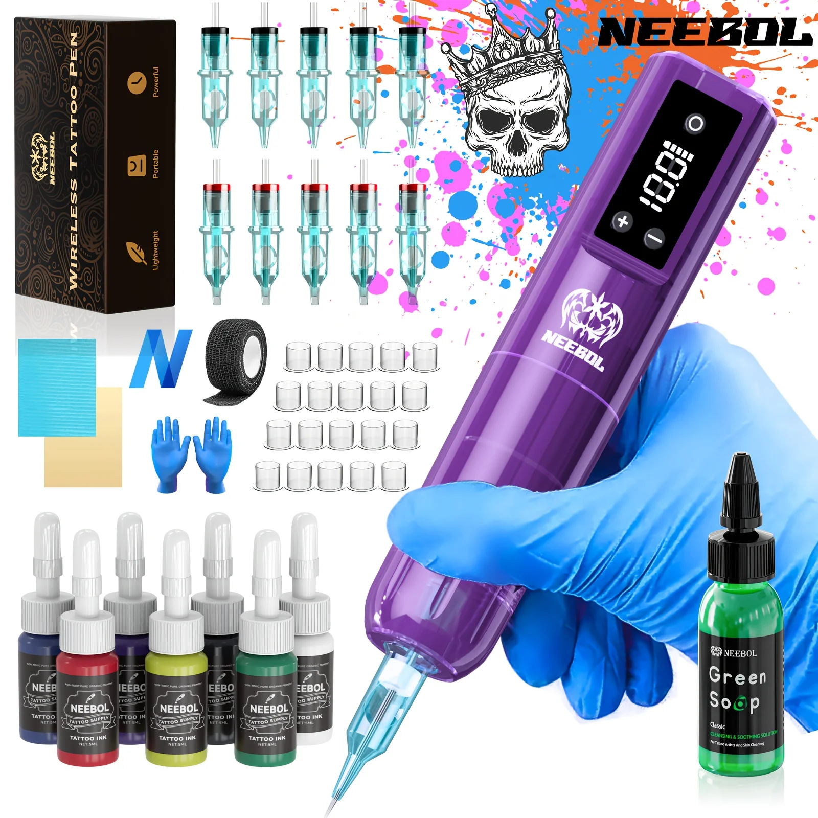 Neebol Wireless Tattoo Machine Kit Complete, Cordless Tattoo Gun, 1600mAH Battery, 20pcs Tattoo Needle, Holiday Make up Gift
Neebol Wireless Tattoo Machine Kit Complete, Cordless Tattoo Gun, 1600mAH Battery, 20pcs Tattoo Needle, Holiday Make up Gift