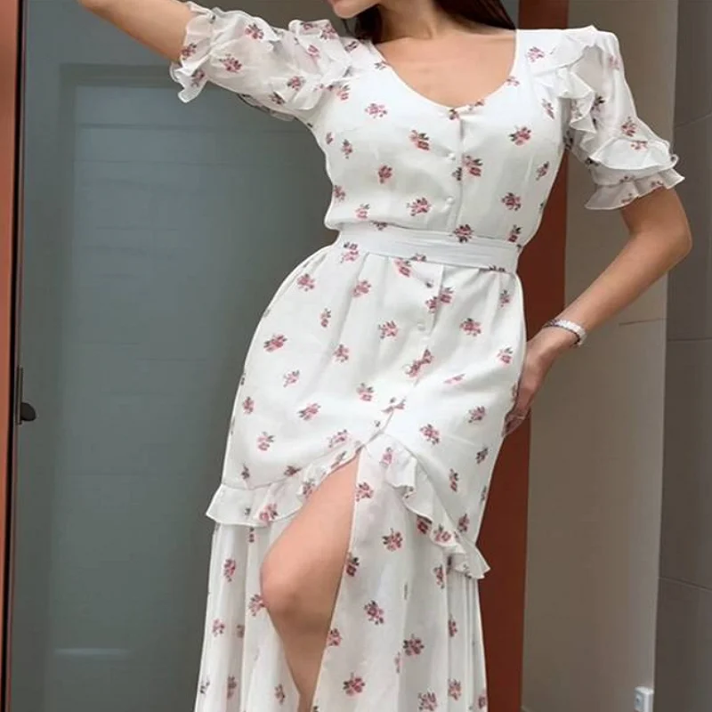 Women'S Fashionable Slit Print V-Neck Short-Sleeve Dress
Women'S Fashionable Slit Print V-Neck Short-Sleeve Dress