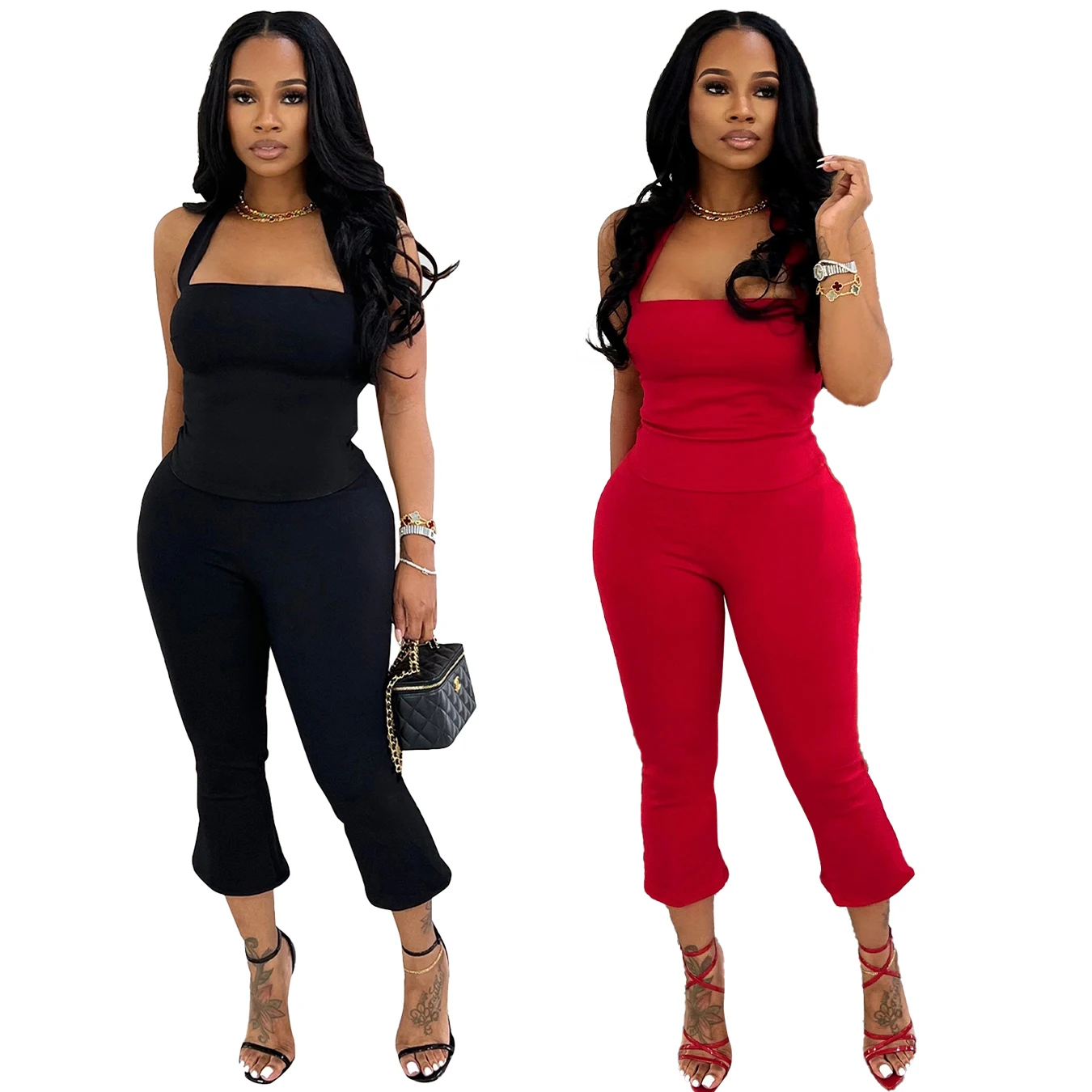 M3078 Europe and the United States cross-border women's summer new chest hanging neck two-piece solid color sexy slim-fit pants
M3078 Europe and the United States cross-border women's summer new chest hanging neck two-piece solid color sexy slim-fit pants
