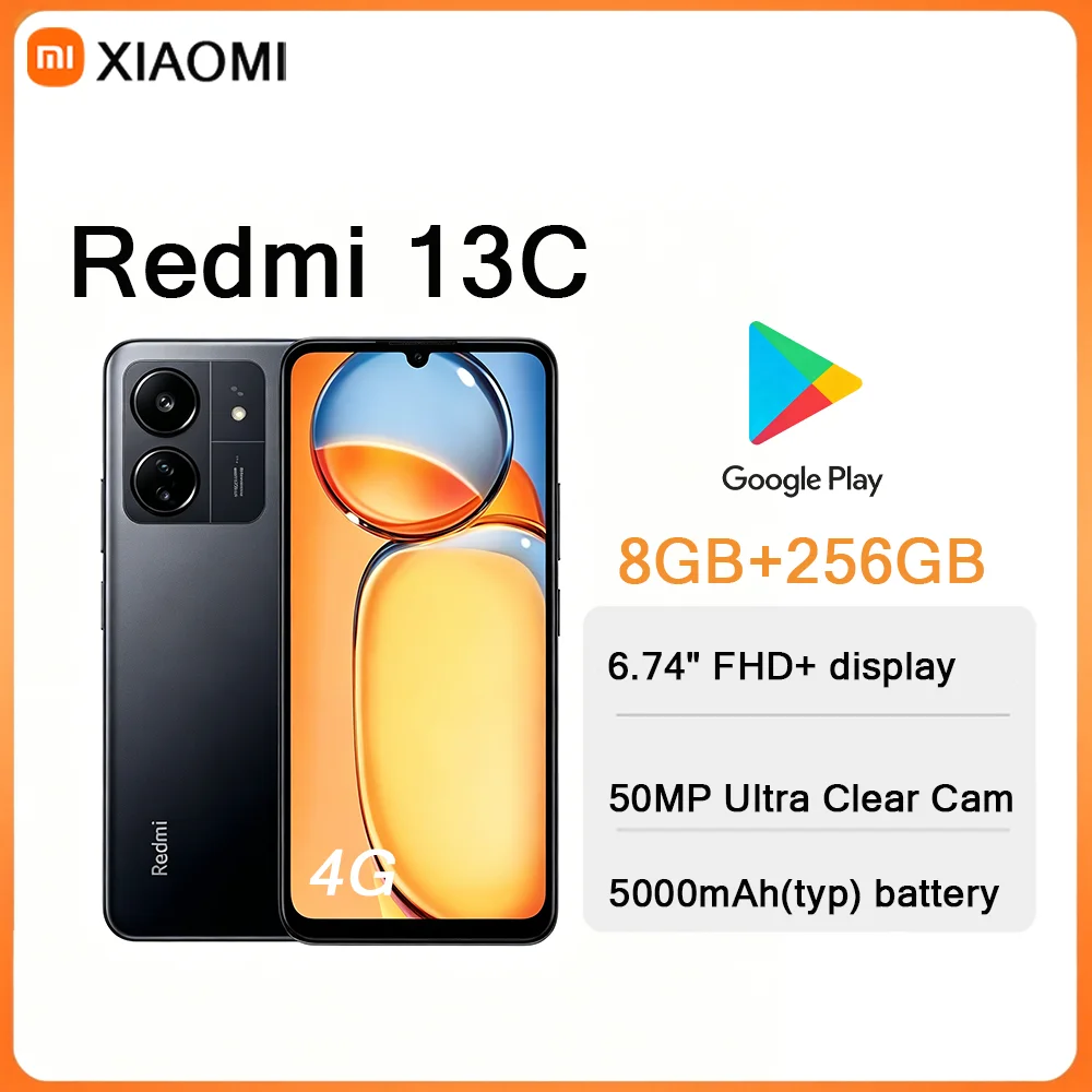 Xiaomi Redmi 13C 6.74" HD Screen 5000mAh Large Battery Dual SIM Unlocked Smartphone 8GB+256GB Mobile Phone New Arrival
Xiaomi Redmi 13C 6.74" HD Screen 5000mAh Large Battery Dual SIM Unlocked Smartphone 8GB+256GB Mobile Phone New Arrival