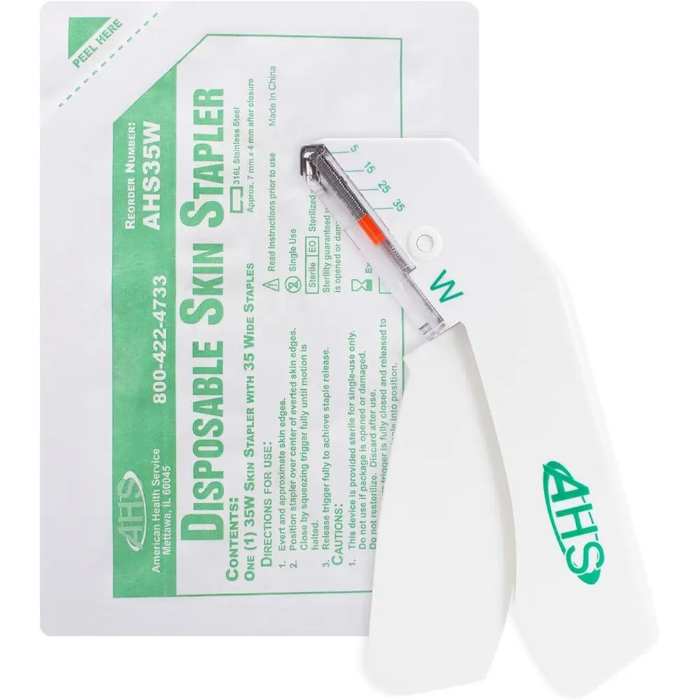 Sterile Skin Stapler with 35 Preloaded Staples for Veterinary and Medical First Aid, Suitable for External Use
Sterile Skin Stapler with 35 Preloaded Staples for Veterinary and Medical First Aid, Suitable for External Use