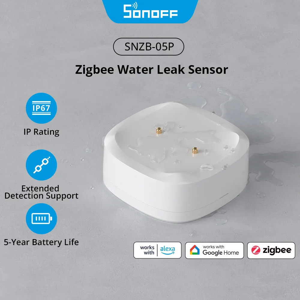 SONOFF SNZB-05P Zigbee 3.0 Water Leak Detector 5 Years Lifetime IP67 Waterproof Remote Control Smart Home with Alexa Google Home
SONOFF SNZB-05P Zigbee 3.0 Water Leak Detector 5 Years Lifetime IP67 Waterproof Remote Control Smart Home with Alexa Google Home