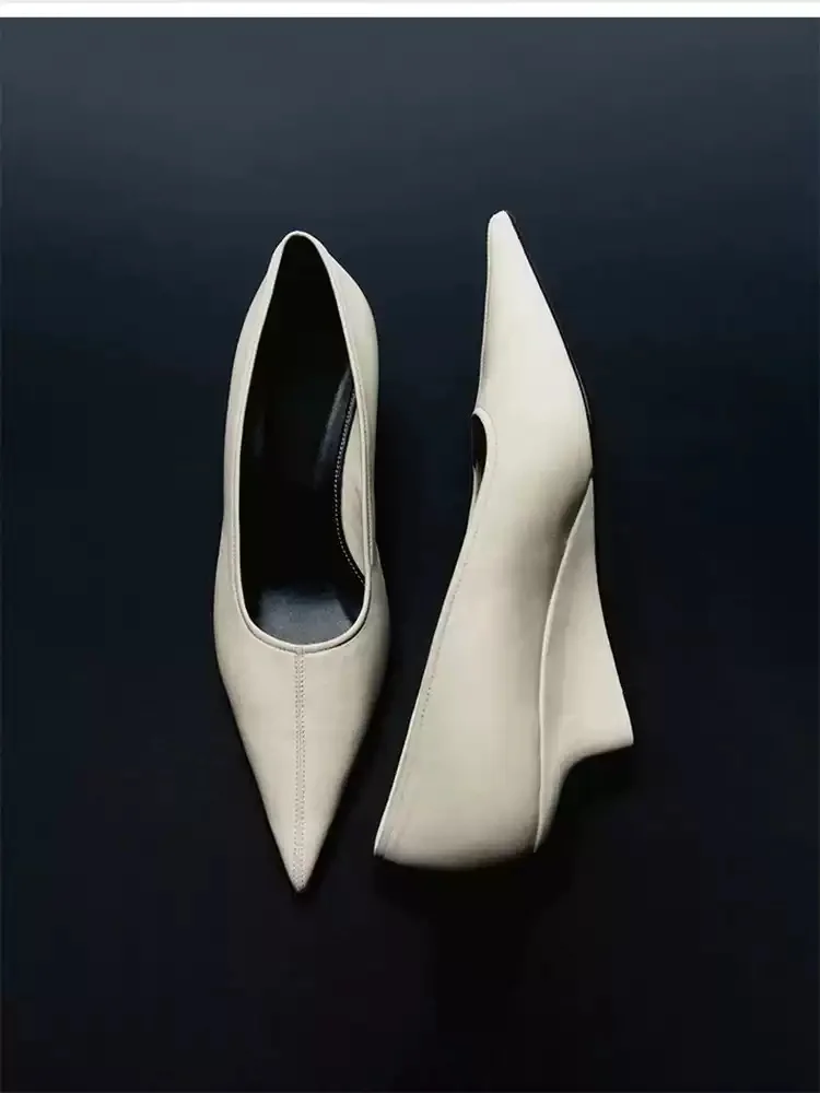 Women's Leather Pointed Toe Wedge Heel Pumps Elegant Slip-On Closed Toe High Heel Shoes Minimalist Luxury Design Dress Footwear
Women's Leather Pointed Toe Wedge Heel Pumps Elegant Slip-On Closed Toe High Heel Shoes Minimalist Luxury Design Dress Footwear