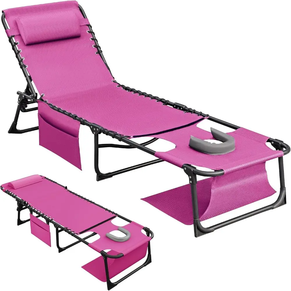 Wide Adjustable 5-Position Outdoor Chaise Lounge Chair with Armholes for Pool, Beach, Lawn (Pink)
Wide Adjustable 5-Position Outdoor Chaise Lounge Chair with Armholes for Pool, Beach, Lawn (Pink)