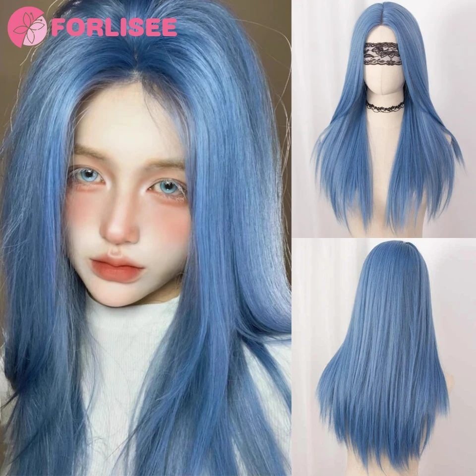 Synthetic Front Lace Blue Straight Wig for Women 28 Inch Middle Part Bangs Natural Looking Heat Resistant Fiber for Daily
Synthetic Front Lace Blue Straight Wig for Women 28 Inch Middle Part Bangs Natural Looking Heat Resistant Fiber for Daily