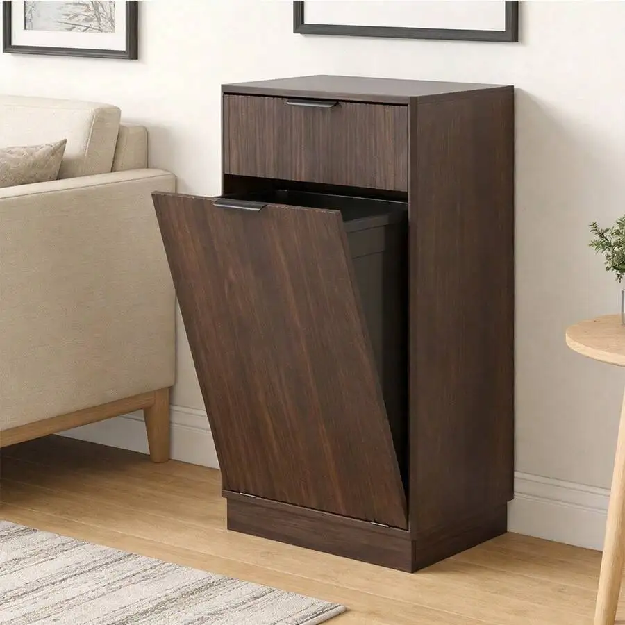 Tilt-Out Trash Can Cabinet With Drawer Walnut Wood Hidden Garbage Bin For Kitchen Living Room Bathroom
Tilt-Out Trash Can Cabinet With Drawer Walnut Wood Hidden Garbage Bin For Kitchen Living Room Bathroom