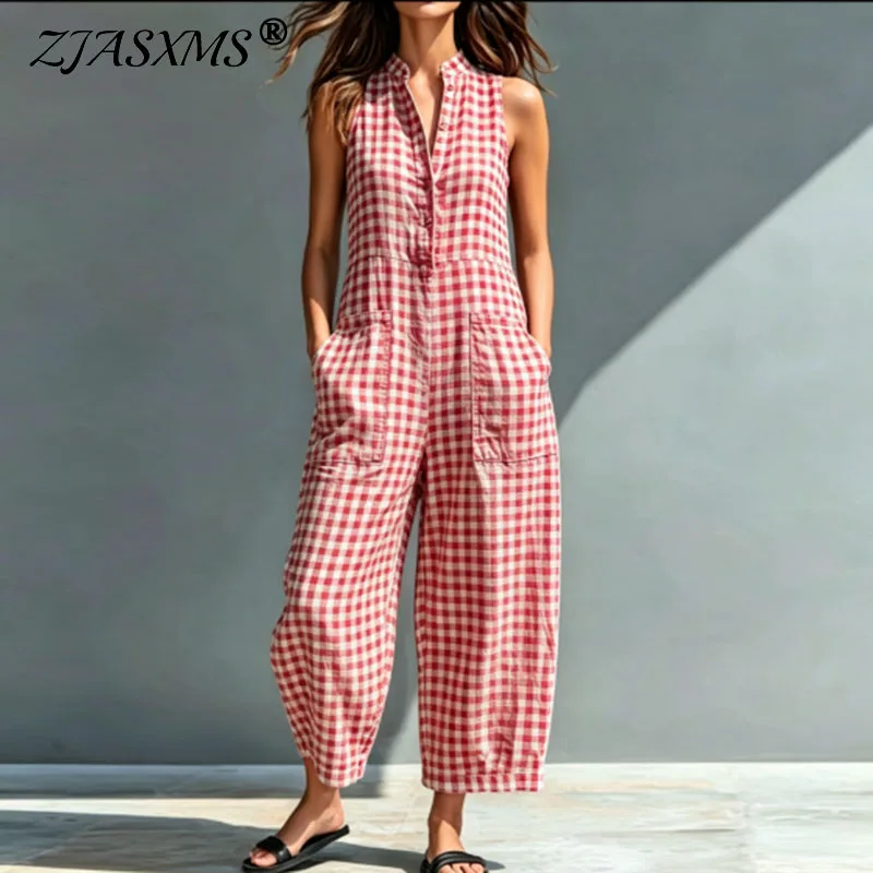 Spring Sexy High Waist Pocket Long Jumpsuit Casual V Neck Button Boho Playsuit Woman New Sleeveless Summer Beach Romper Overalls
Spring Sexy High Waist Pocket Long Jumpsuit Casual V Neck Button Boho Playsuit Woman New Sleeveless Summer Beach Romper Overalls