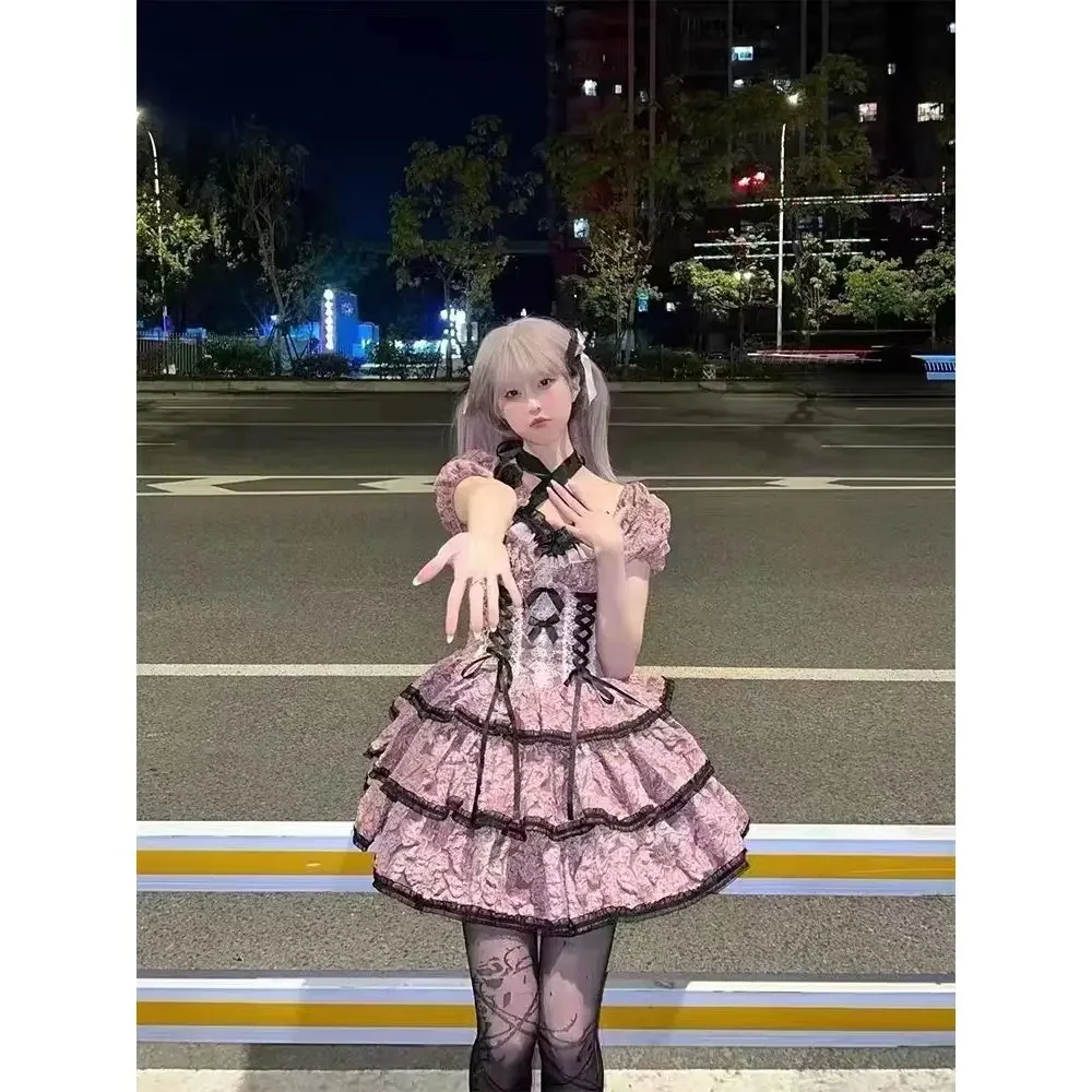 Palace Style Bandage Bow Lace Patchwork Short Sleeved Fluffy Lolita Dress Women's Clothing Sweet Jsk Dresses Halloween Plus Size
Palace Style Bandage Bow Lace Patchwork Short Sleeved Fluffy Lolita Dress Women's Clothing Sweet Jsk Dresses Halloween Plus Size