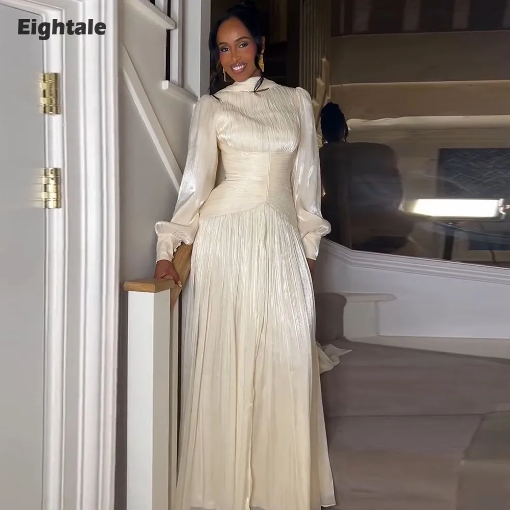 Eightale Arabic Evening Dress O-Neck Pleats Crepe Customized Floor Length Muslim Corset Long Sleeves Prom Wedding Party Gown
Eightale Arabic Evening Dress O-Neck Pleats Crepe Customized Floor Length Muslim Corset Long Sleeves Prom Wedding Party Gown