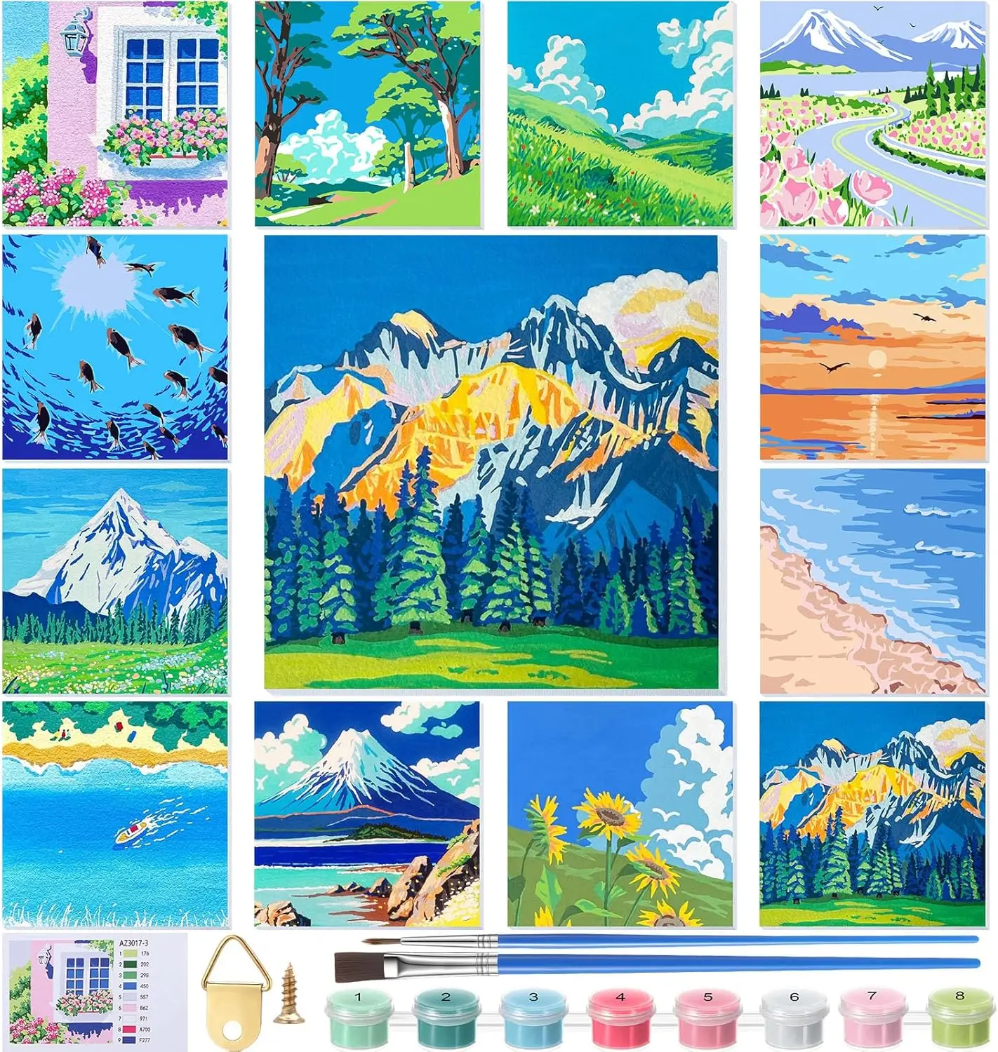12 Paint by Numbers Kits for Adults, 8x8 Inch DIY Acrylic Canvas Set with Brushes & Paints, Scenery Art Craft Gift
12 Paint by Numbers Kits for Adults, 8x8 Inch DIY Acrylic Canvas Set with Brushes & Paints, Scenery Art Craft Gift