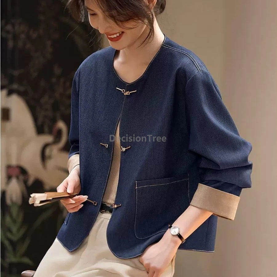 Retro New Chinese-Style Color Block Jacket Women Spring Autumn Elegant Loose Round Neck Buckle Coat Office Lady Daily Top
Retro New Chinese-Style Color Block Jacket Women Spring Autumn Elegant Loose Round Neck Buckle Coat Office Lady Daily Top