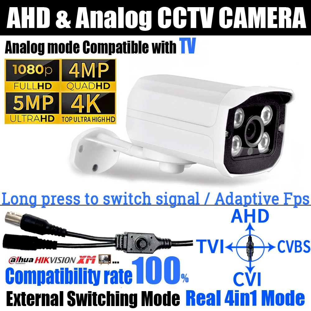 100% Compatibility Metal 4MP 5M Ultra AHD Camera 8MP 2MP TVI/CVI/Analog 4in1 OSD Switch 4LED Security Monitor Waterproof Outdoor
100% Compatibility Metal 4MP 5M Ultra AHD Camera 8MP 2MP TVI/CVI/Analog 4in1 OSD Switch 4LED Security Monitor Waterproof Outdoor