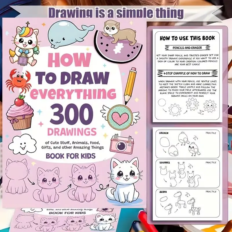 300 Cute Step-by-Step Drawings, How to Draw, Animals, Food, Gifts, Xmas, Easter, Paper
300 Cute Step-by-Step Drawings, How to Draw, Animals, Food, Gifts, Xmas, Easter, Paper