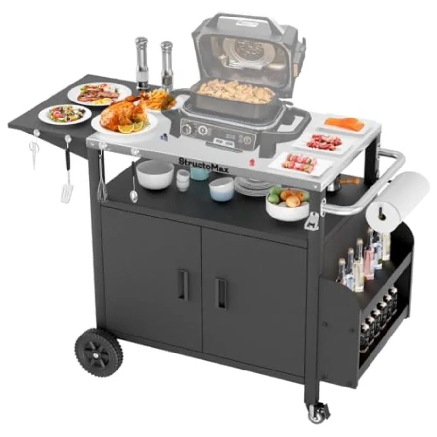 XL Outdoor Grill Cart with Cabinet Extra-Wide Stainless Steel Table Top in Silver Large Spice Rack Lockable Wheels Outdoor Kitc
XL Outdoor Grill Cart with Cabinet Extra-Wide Stainless Steel Table Top in Silver Large Spice Rack Lockable Wheels Outdoor Kitc