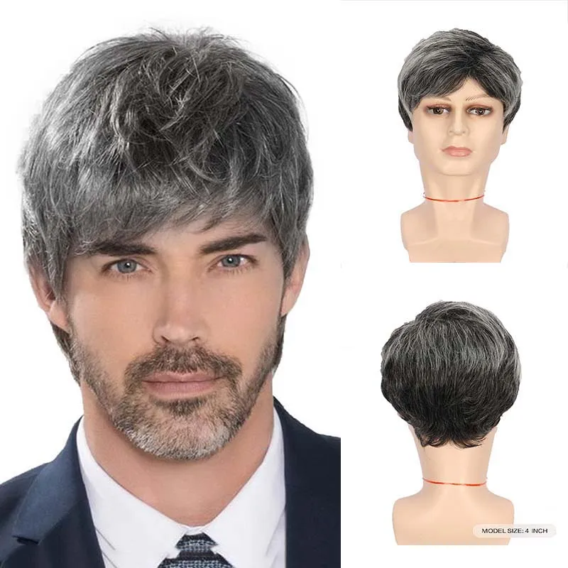 Synthetic Short Mixed Gray Straight Layered Wig with Side Bangs for Men Daily Cosplay Party Use Fake Hair Heat Resistant
Synthetic Short Mixed Gray Straight Layered Wig with Side Bangs for Men Daily Cosplay Party Use Fake Hair Heat Resistant